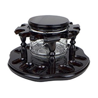 12 Pipe Rack Walnut with Tobacco Jar on Lazy Susan