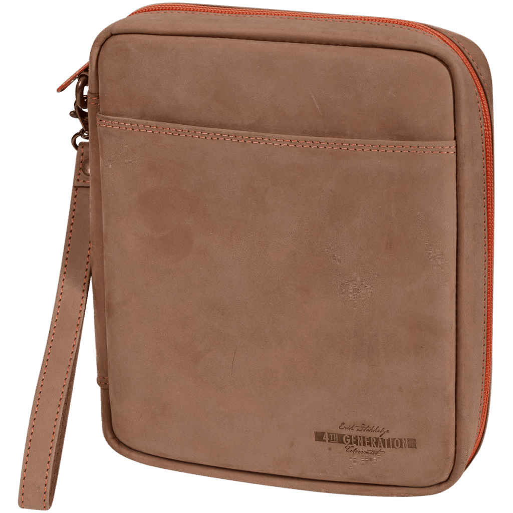 Erik Stokkebye 4th Generation Leather 4 Pipe & Tobacco Zipper Bag Brown