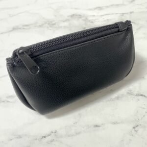 Black Leather Zipper Tobacco Pouch