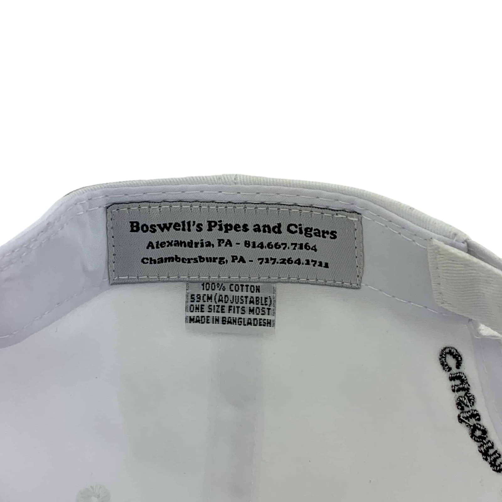 Boswell’s Pipes and Cigars Custom Hat Velcro Strap White - Image 3