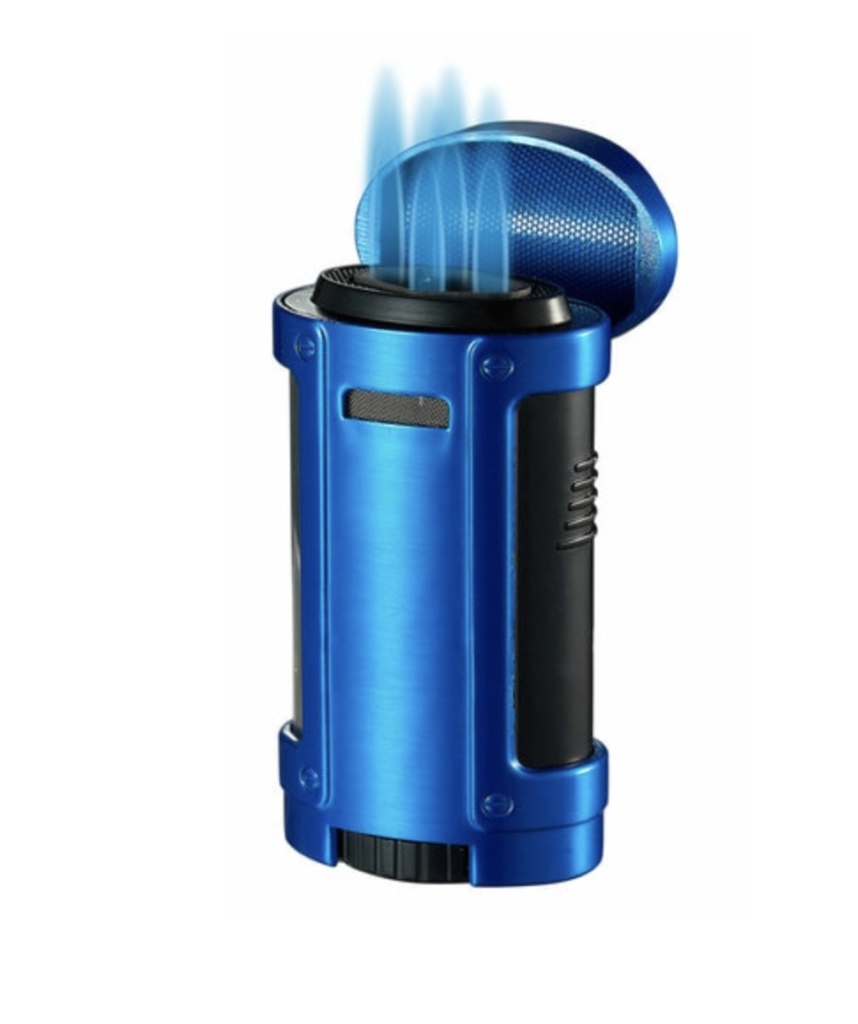 Visol Rhino Brushed Blue Quad Torch Flame Cigar Lighter