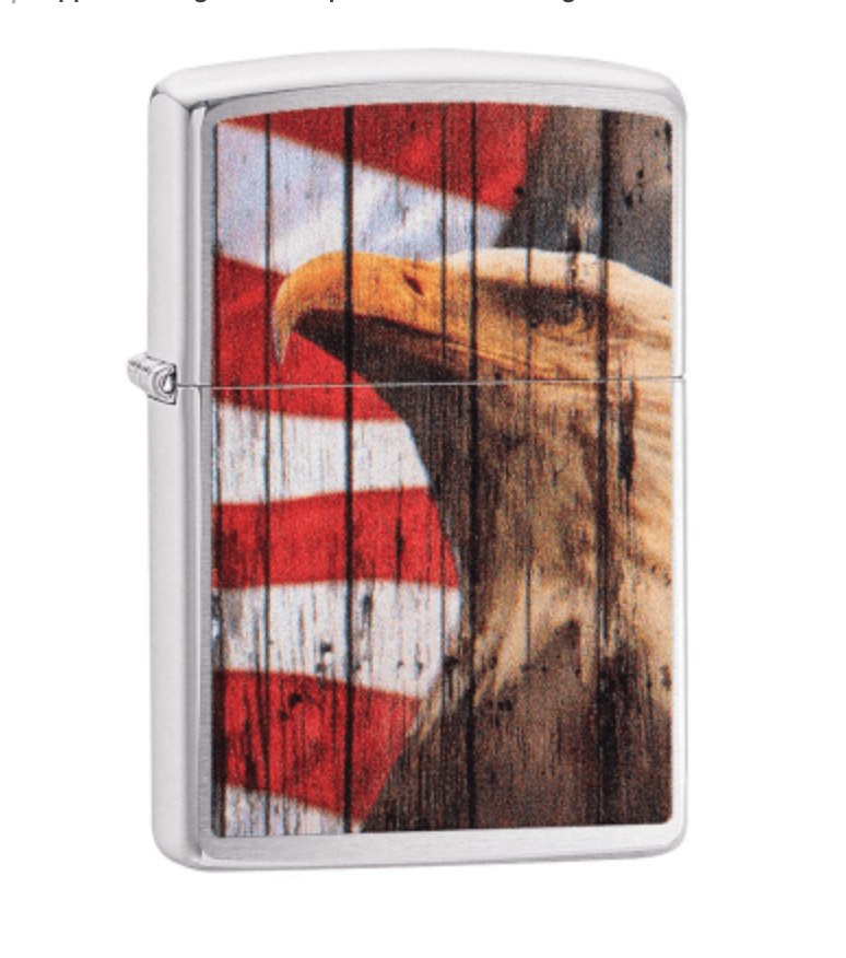 Zippo Lighter Bald Eagle And Stripes Of American Flag Brushed Chrome