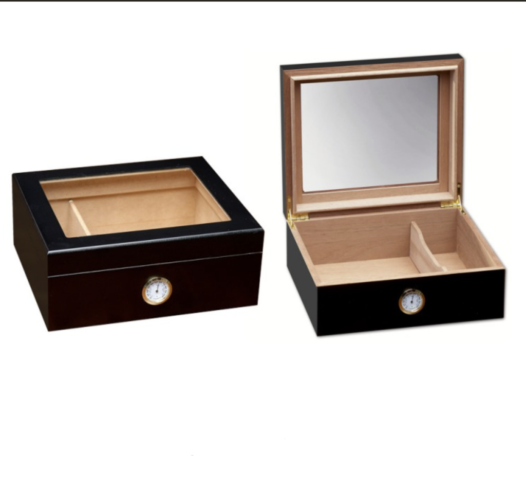 Prestige Import Group Chalet Glass Top Cigar Humidor Black Finish up to 50 Cigars