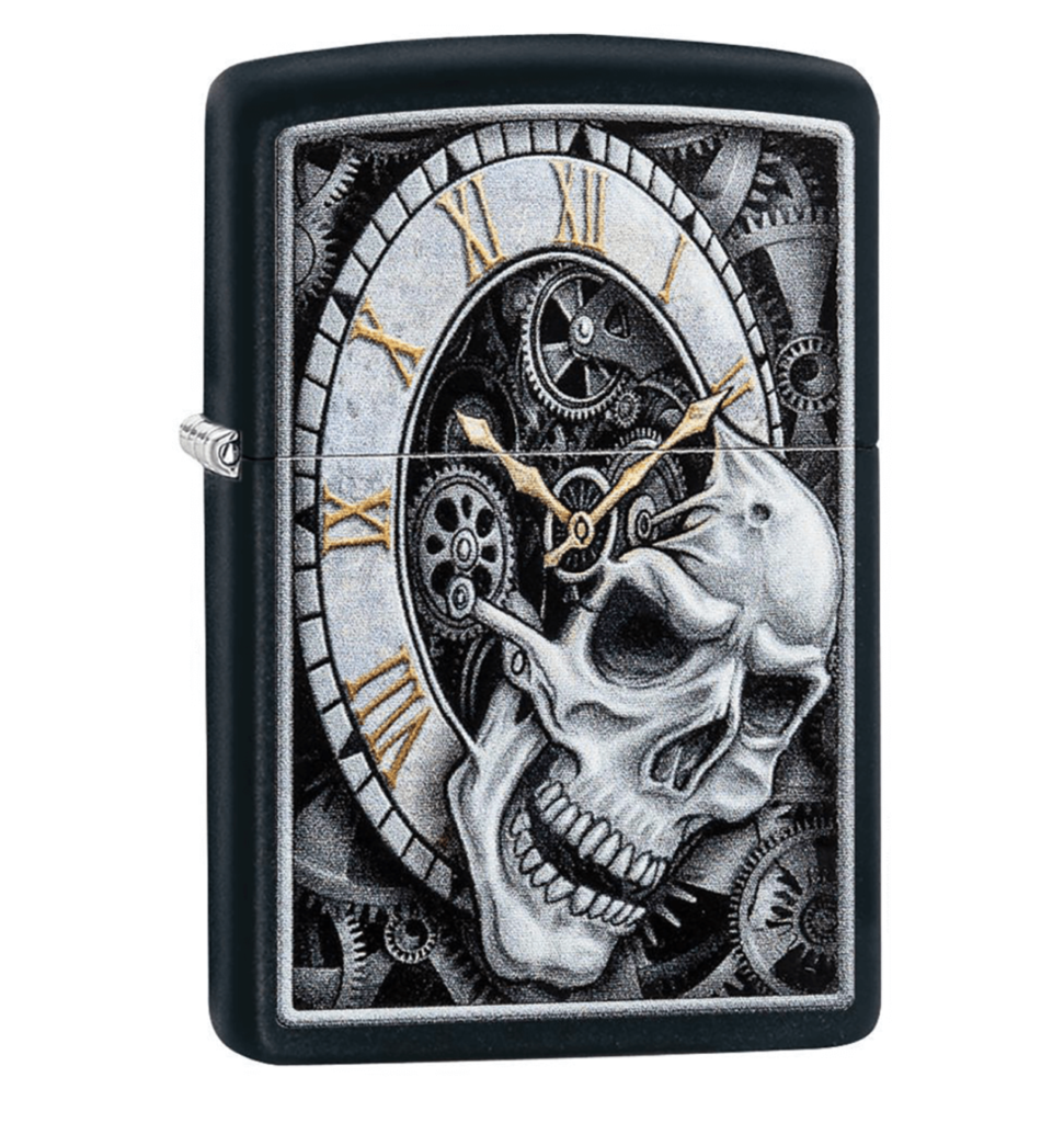Zippo Skull Clock Design Black Matte Lighter