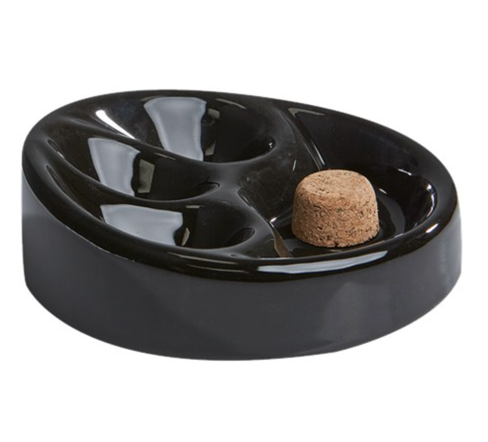 Shiny Black Ceramic Round 3 Pipe Ashtray