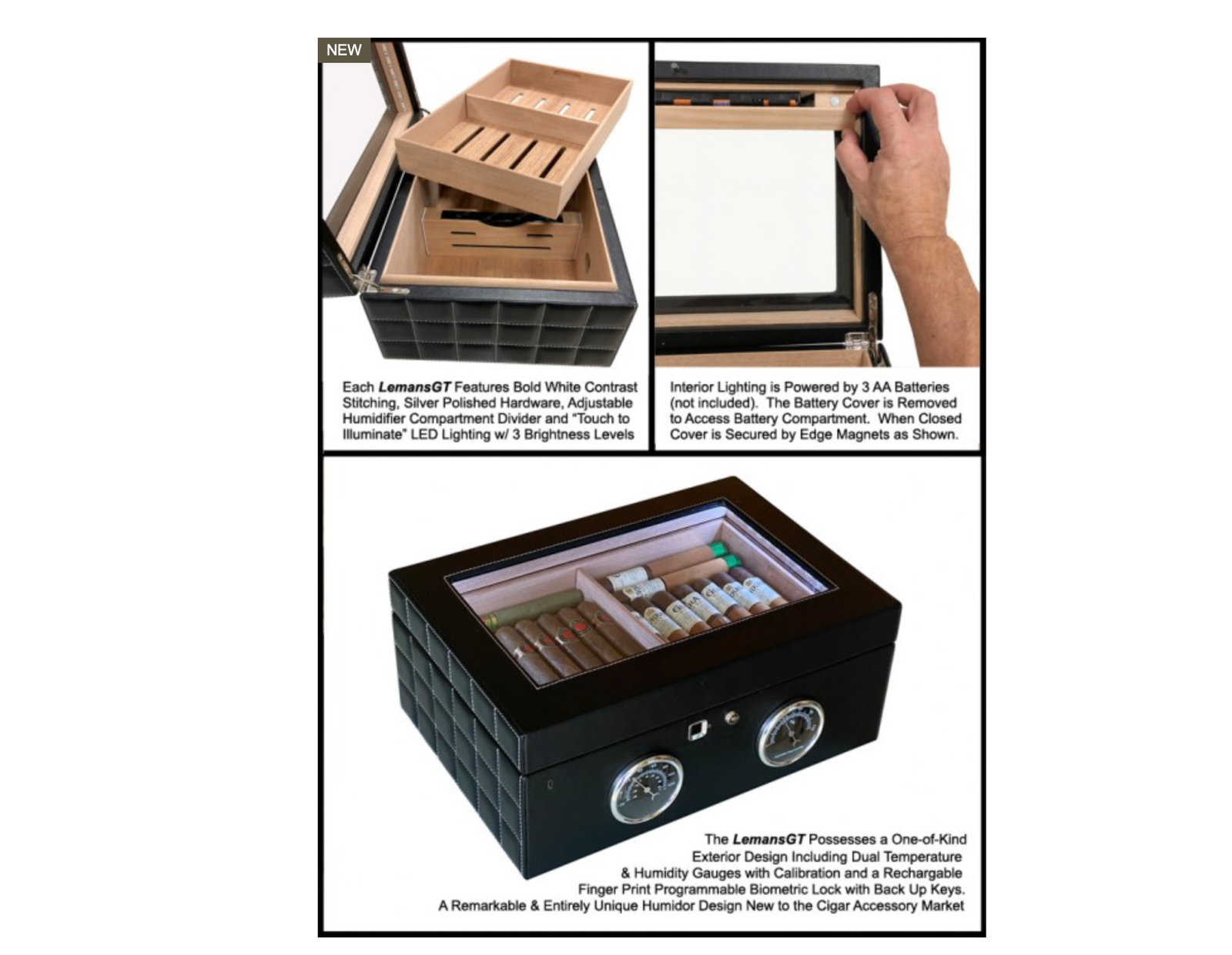 Prestige Import Group Lemans GT Black 120 Ct. Cigar Humidor - Image 5