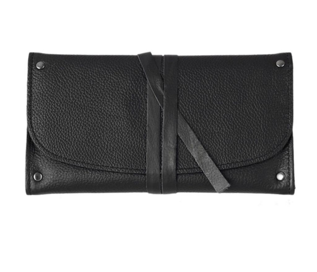 Genuine Leather Deluxe Rollup Tobacco Pouch Black