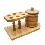 Wooden 6 Pipe Rack with Tobacco Jar