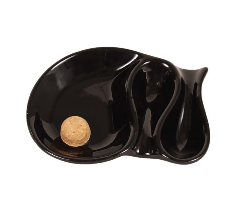 Black Ceramic 2 Pipe Ashtray with Knocker (P903)