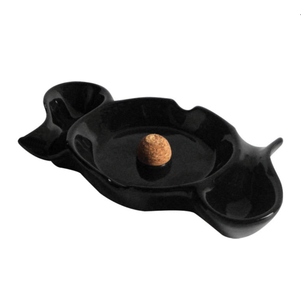 Black Ceramic 2 Pipe Ashtray with Knocker (P902)