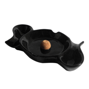 Black Ceramic 2 Pipe Ashtray with Knocker (P902)