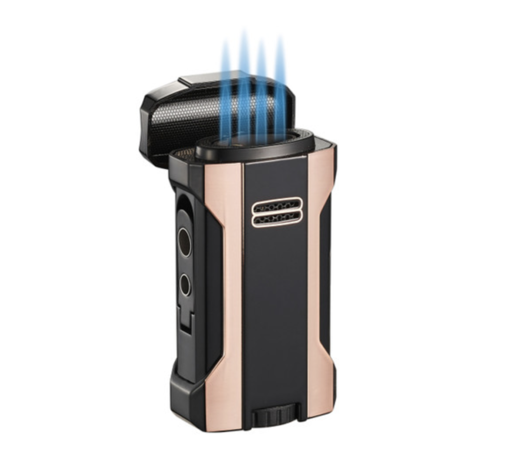 Visol Rhino 2.0 Rose Gold & Black Quad Torch Flame Cigar Lighter
