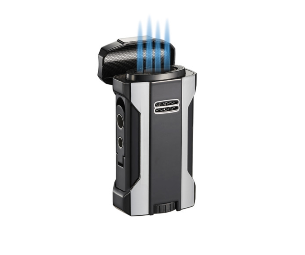Visol Rhino 2.0 Sliver & Black Quad Torch Flame Cigar Lighter