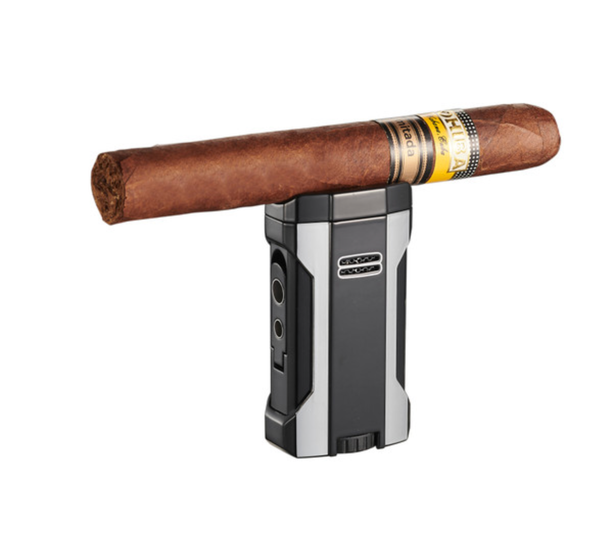 Visol Rhino 2.0 Sliver & Black Quad Torch Flame Cigar Lighter - Image 4
