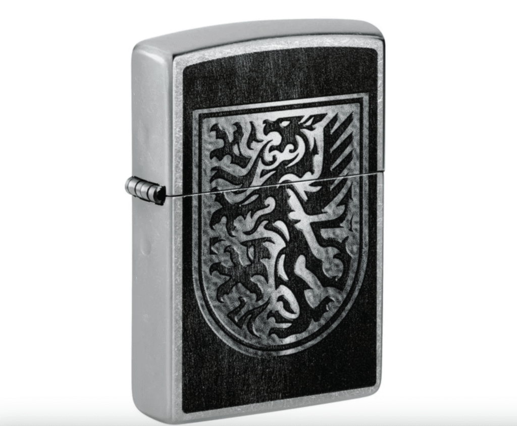 Zippo Lighter: Dragon Shield Design Street Chrome Pocket Lighter