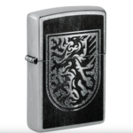 Zippo Lighter: Dragon Shield Design Street Chrome Pocket Lighter