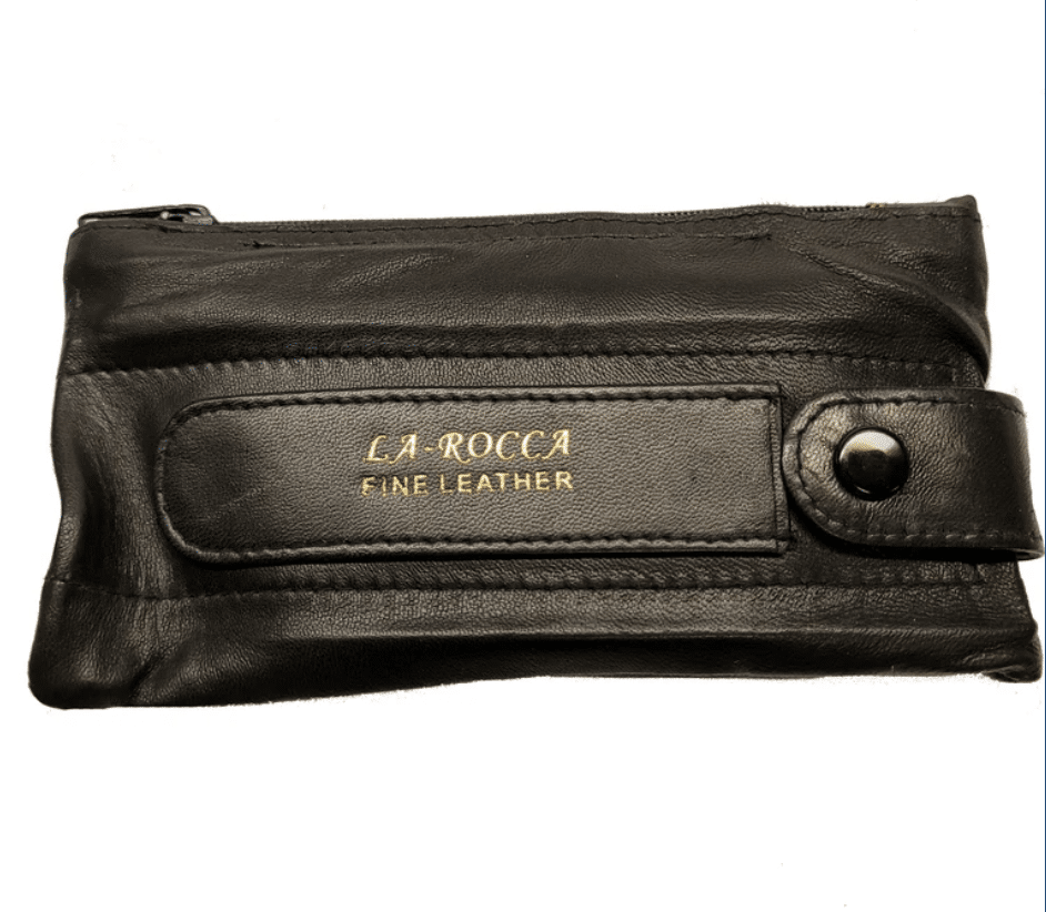 La Rocca Black 6″ Leather Zip Tobacco Pouch