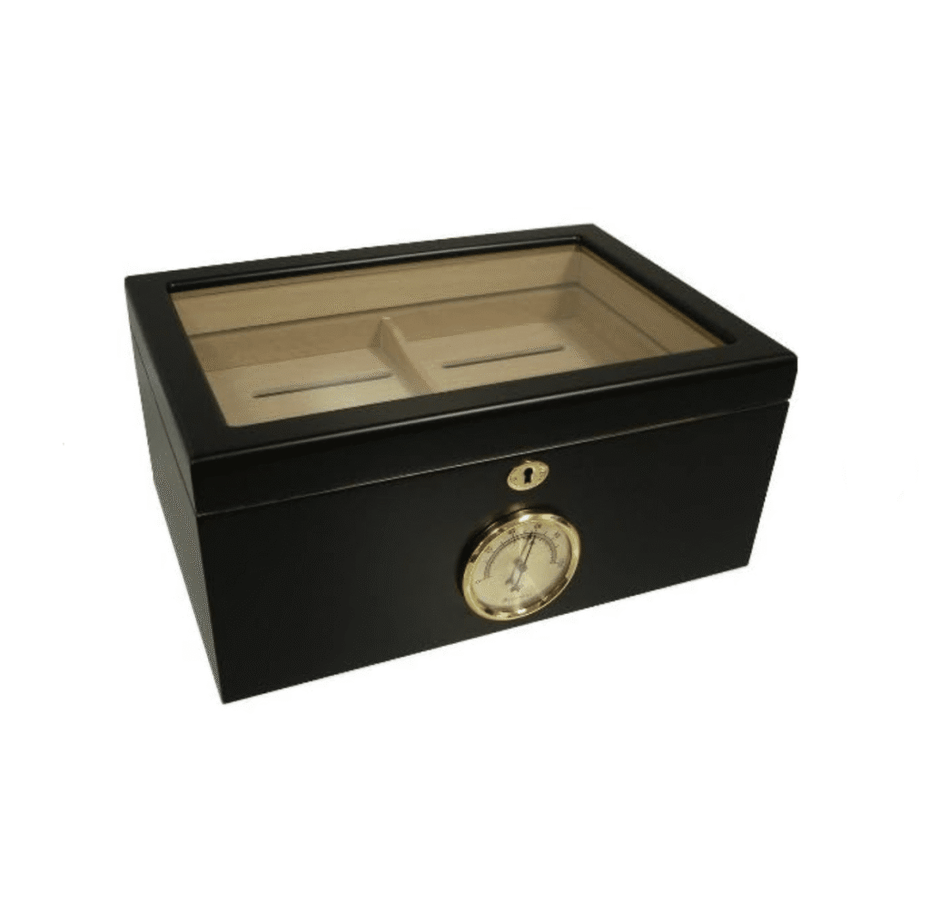 Bally Black Finish Glass Top up to 100 ct Cigar Humidor